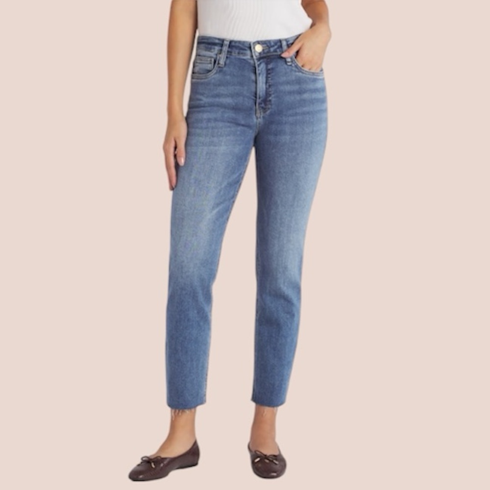 KUT Fab Ab Mom Jean Rachael High Rise Straight Leg Raw Hem Light Size 6